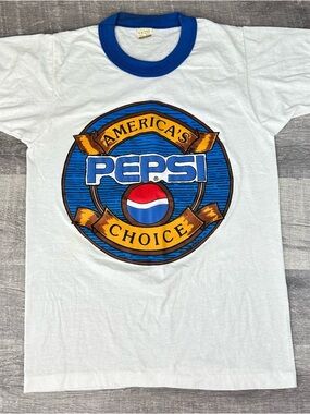 VTG 80s Pepsi Americas Choice Ringer T Shirt Screen Stars USA Boys L White Promo